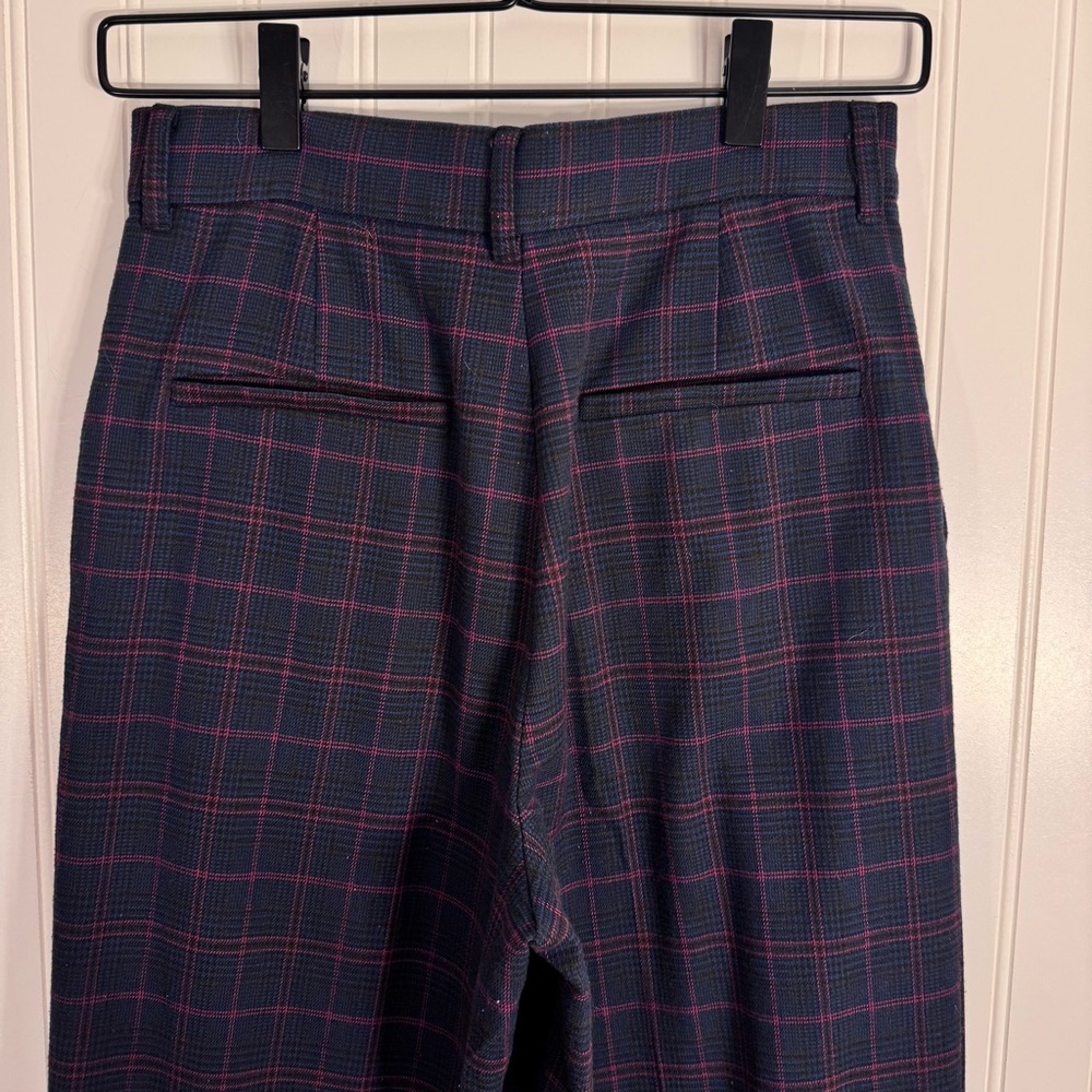 ZARA High-Waist Plaid Checker Trousers Blue & Pink Full Length 32” Inseam XS - Picture 8 of 15